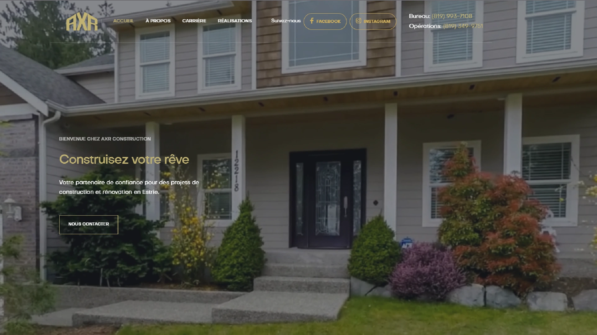 Vitrine web AXR Construction Génie Civil - Projet Roy Marketing